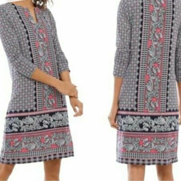 J Jill Paisley Print Long Sleeve Rayon Knit Dress Size Medium - Picture 1 of 9